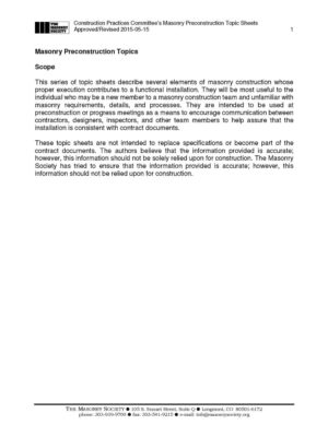 Masonry Preconstruction Topic Sheets