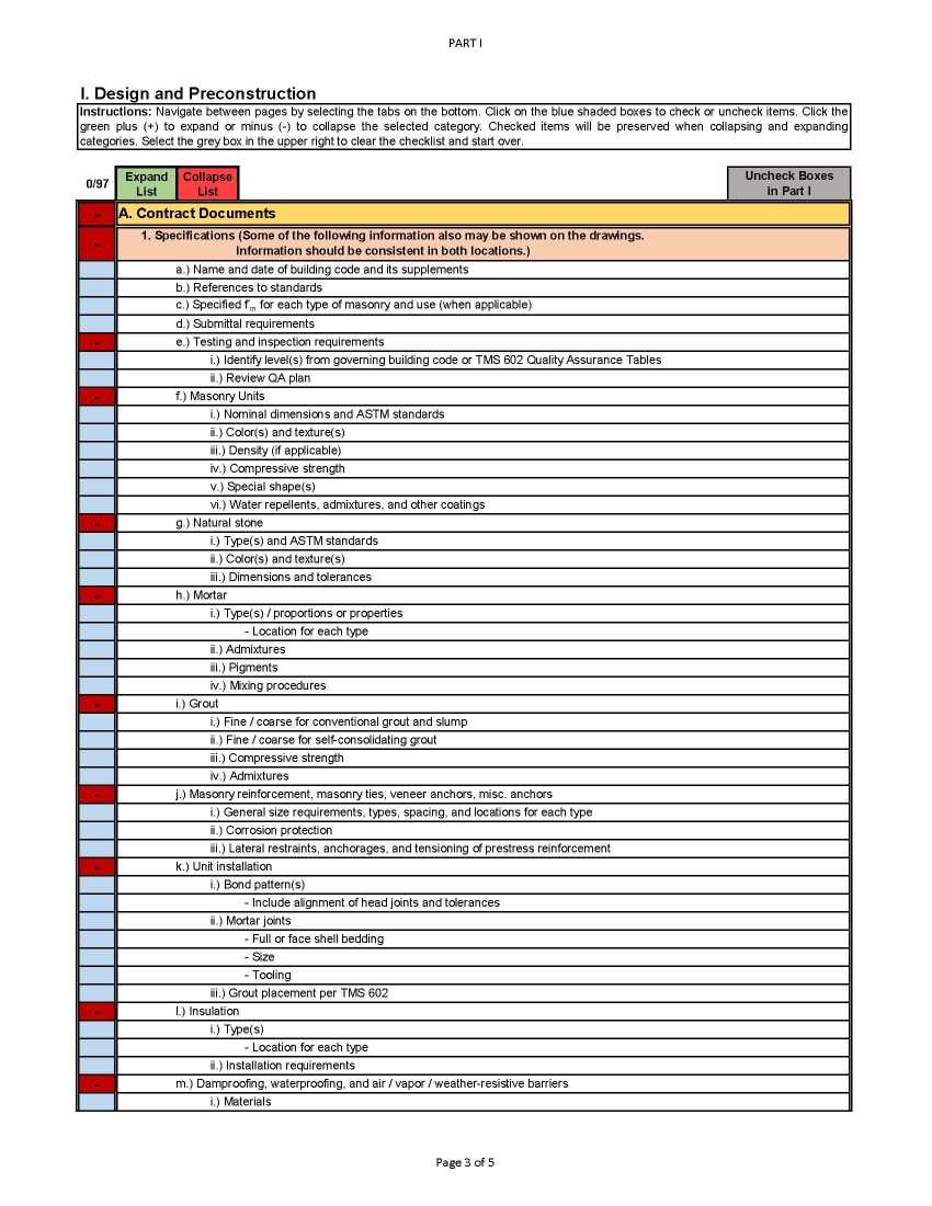 Masonry Inspection Checklist