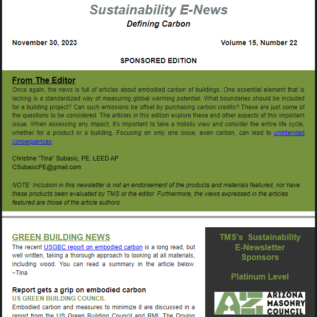 Sustainability E-News Sponsorship